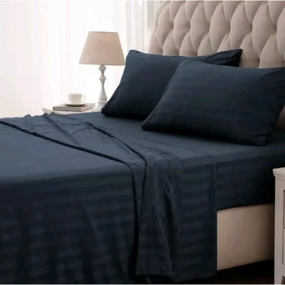SLEEP ZONE Striped Cooling Queen Sheets Set 4 Piece  Super Soft Fitted Flat NAVY